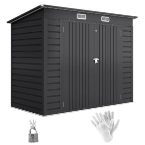 3.7 x 7.9ft Galvanised Steel Shed, with Latched Door and Padlock - Grey