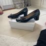 Michael Kors Black Patent mid heal pumps with silver edged bow Image 3