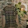 Vintage Unisex Heavy Knit Wool Sweater  Cream with a green and purple design  Men's Size Medium Image 4