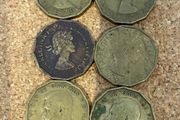 British threepence coins x 6 (threepenny bit)