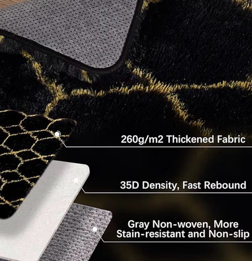 120x180cm Black and Gold Rugs Living Room, Machine Washable Non-Shedding Non Slip Rug, Thick Soft Fluffy Carpet, Geometric Rugs for Kids Room, Kitchen, Lounge, Bedside
