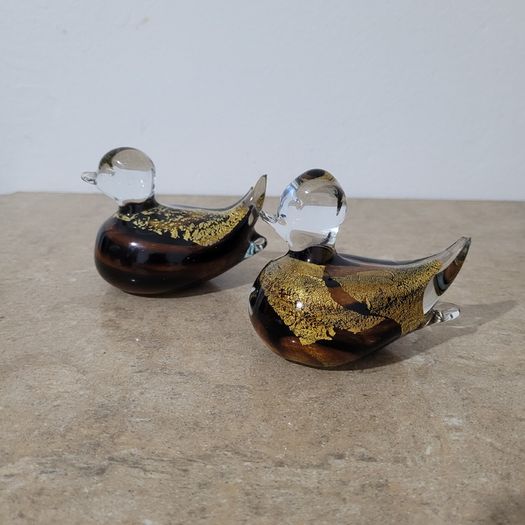 Midcentury Pair of signed Murano glass ducks
