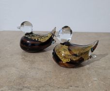 Midcentury Pair of signed Murano glass ducks