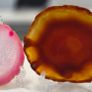 Polished Agate Slice Geode Coasters Set of 3 with Acrylic Display Stands (Blue, Pink, Amber) Image 7