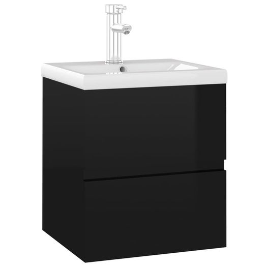 Sink Cabinet with Built-in Basin High Gloss Black Chipboard