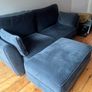 Deep Blue velvet sofa with matching ottoman Image 2