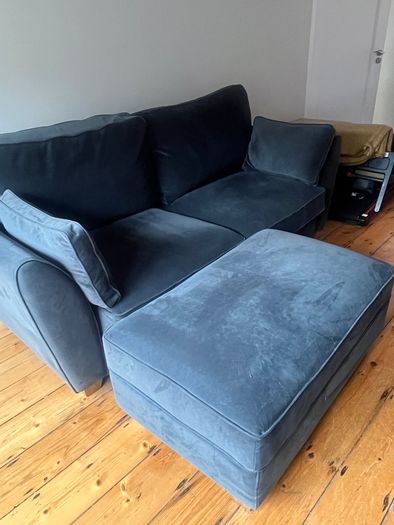 Deep Blue velvet sofa with matching ottoman