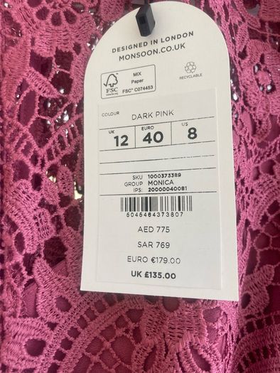 Dark Pink Lace Midi Dress/Bridesmaid/Mother of The Bride/Wedding Guest/Evening Wear BNWT