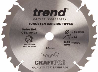 Trend CSB/18424 CraftPro Saw Blade General Purpose 184mm x 16mm x 24T