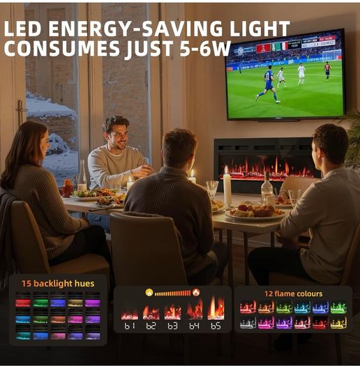 36/92cm Electric Fireplace Adjustable CD 12 Color Flame & Crackling Sound, 900W /1500W Fire Place with Precise 15/30C Thermostat, Intuitive Touch Screen & Remote, Perfect for Media Walls