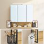 LED Mirrored Bathroom Cabinet with Storage, Basket & Hair Dryer Holder Oak Colour Image 6