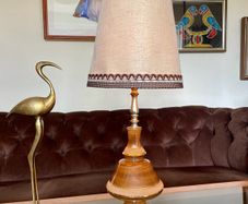 Very Tall Italian Bitossi Style Mid Century Large Ceramic Table Lamp with Shade 1960s