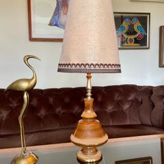 Very Tall Italian Bitossi Style Mid Century Large Ceramic Table Lamp with Shade 1960s