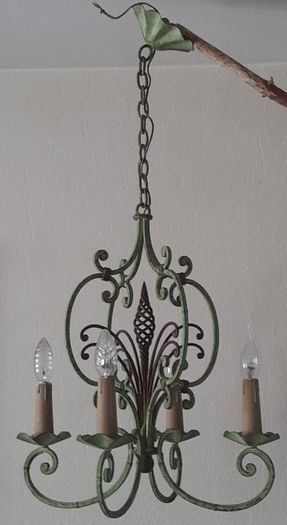 Antique French Circa 1930s Wrought Iron Chandelier with 4 Light Arms