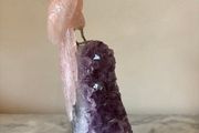 Rose Quartz Parrot on Large Amethyst Geode Cluster Base