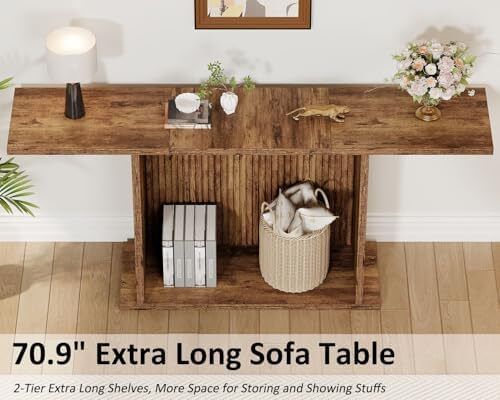 Farmhouse Console Table, 180cm Extra Long 2-Tier Sofa Table, Rustic Brown Wooden