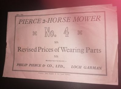 Pierce 2-Horse Mower Parts Price List