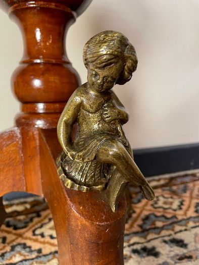 French Style Marquetry & Brass Round Centre Table , Cherub Motifs & Glass Top