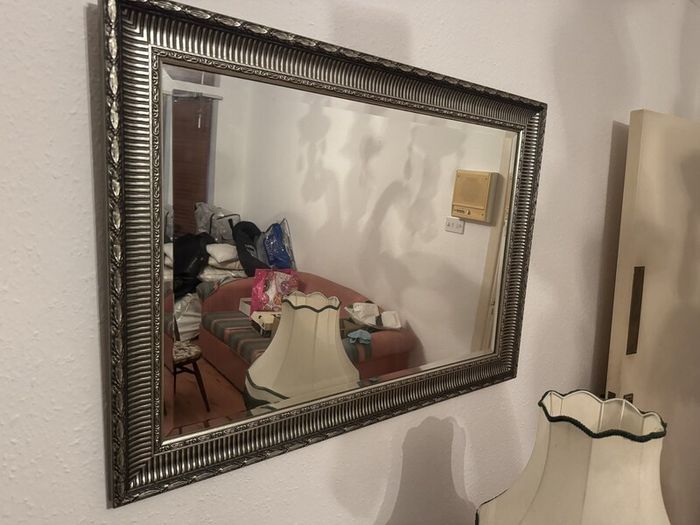 Large Ornate Silver Framed Bevelled Mirror, 75 x 106cm