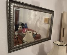Large Ornate Silver Framed Bevelled Mirror, 75 x 106cm