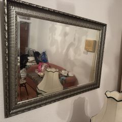 Large Ornate Silver Framed Bevelled Mirror, 75 x 106cm