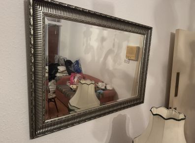 Large Ornate Silver Framed Bevelled Mirror, 75 x 106cm