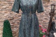 Vintage Shirt Dress Green and Navy Print
