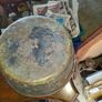 Antique Copper Cauldron, circa 19th to early 20th century. It features prominent riveted iron handles on each side and displays an authentic verdigris patina,. Postage Available Image 5