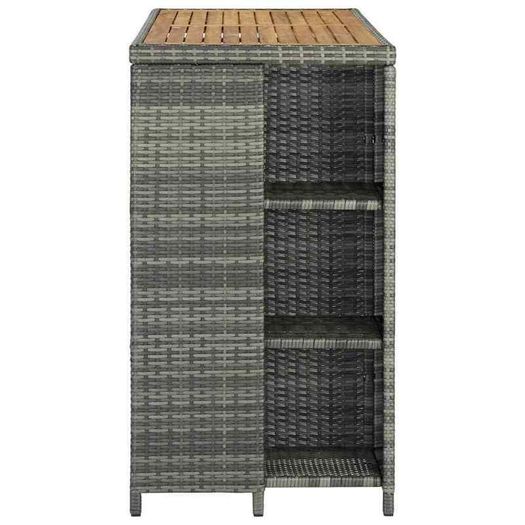 Bar Table with Storage Rack Grey Poly Rattan - Free Delivery Nationwide