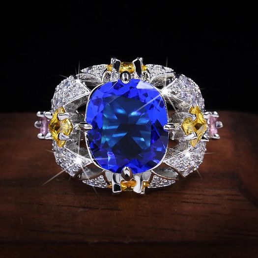 Vintage Style Blue Stone Statement Silver Ring
