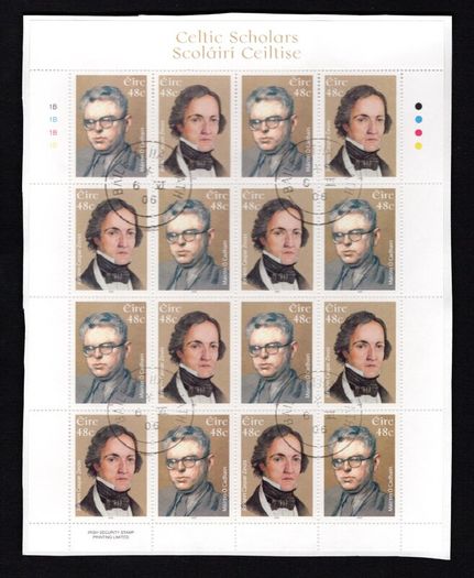 2006 Ireland Celtic Scholars (Johann Zeuss (Founder of Celtix Philogy) & Mairtin O'Cadhain (Gaelic novelist)) Commemorative Stamp Sheetlet Plate 1B1B1B1B Fine CDS Used with Dublin cancel of 6th June 2006 (Frist day of issue)