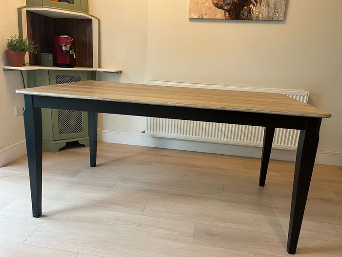 Upcycled Solid Wood Dining Table - Hand Painted White Coffee Whitewash - Modern Rustic - One of a Kind