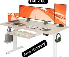 Electric Standing Desk with Keyboard Tray, 140x60cm