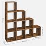 10 Tier Bookcase Open Shelf Storage Cabinet for Decorations, Picture Frame, Living Room, Bedroom, Office, 29 x 129.5 x 129.5 cm, Rustic Brown Image 5