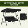 Three-Seater Garden Swing Chair, with Adjustable Canopy - Black Image 6