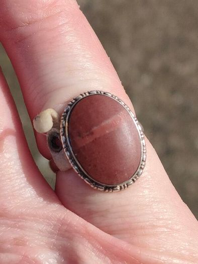 Mid Century Large Oval Cabochon Agate Sterling Silver Ring