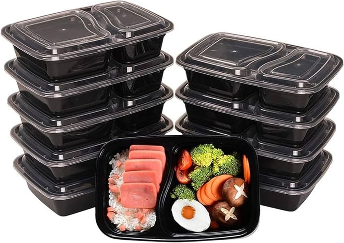 NEW SALE | [10 Pack, 32oz] 2 Compartment Plastic Meal Prep Containers - Reusable BPA Free Food Containers