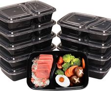 NEW SALE | [10 Pack, 32oz] 2 Compartment Plastic Meal Prep Containers - Reusable BPA Free Food Containers