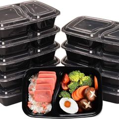 NEW SALE | [10 Pack, 32oz] 2 Compartment Plastic Meal Prep Containers - Reusable BPA Free Food Containers