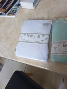 Baby G  2 X FItted  Cot Sheets. Plain White & Aqua Green.  B.N.W.T