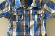 Grey, white &amp; blue checker short sleeve shirt 12-18 months