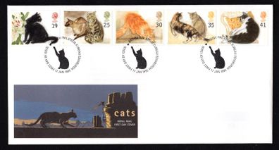 1995 Great Britain Cats Commemorative Stamps Royal Mail Addressed First Day Cover (FDC)
