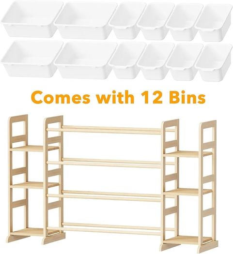 Toy Storage Organizer with 6 Shelves and 12 Bins, Bookshelf/Bookcase, Kids Bin Shelf, Toys Box for Playroom Organization for Bedroom & Room Decor, White, 52.3" W