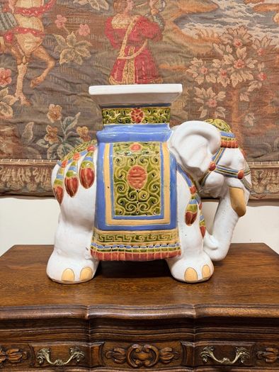 Vintage Ceramic Elephant Plant Stand or Garden Stool