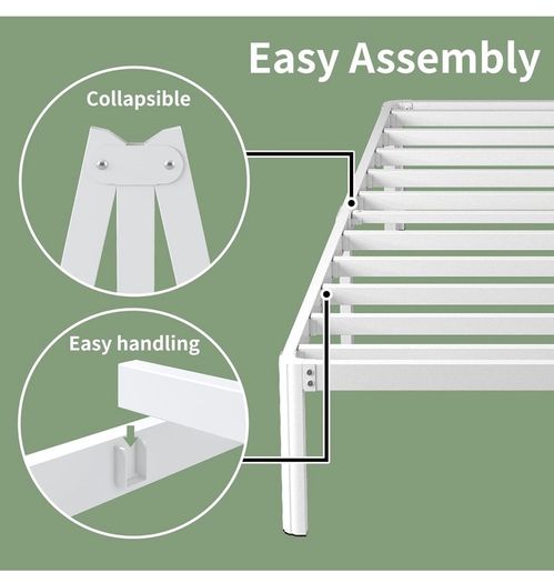 High White King Size Bed Frame 5ft with Rounded Corners, Heavy Duty Metal Bed Frames King Size with Steel Slats, 46 cm High, Ample Space Under-bed, Noise Free, Easy Assembly