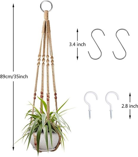 2 Pcs Plant Hangers Hanging Plant Holder for Indoor Outdoor Decor Macrame Hanging Planter Basket with 4 Hooks(35 Inch)