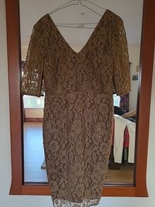 Ladies Gold Lacy Dress Size 12