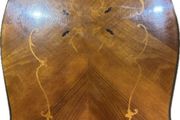 Vintage Italian Style Marquetry Coffee Table with Carved Pedestal Tripod Base