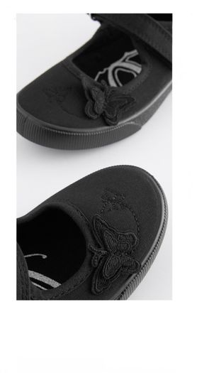 Next Butterfly Embroidered Black Plimsolls Shoes, Junior Size UK 12.5, EUR 31, Standard Fit