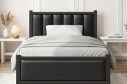 Single Bed Frame with Upholstered Headboard, 3ft Metal Beds with Sturdy Steel Slats Support Platform, Black Single Bed with Storage, Noise Free, Easy Assembly